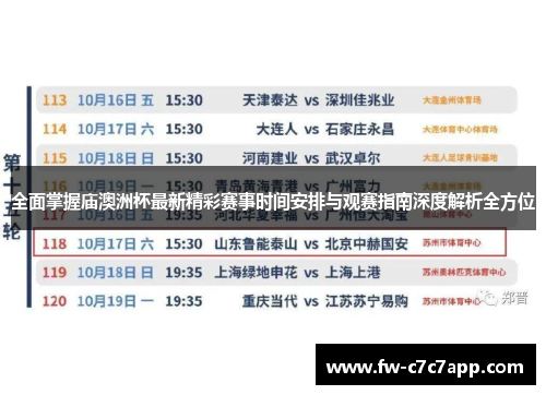全面掌握庙澳洲杯最新精彩赛事时间安排与观赛指南深度解析全方位 全面掌握庙澳洲杯最新精彩赛事时间安排与观赛指南深度解析全方位