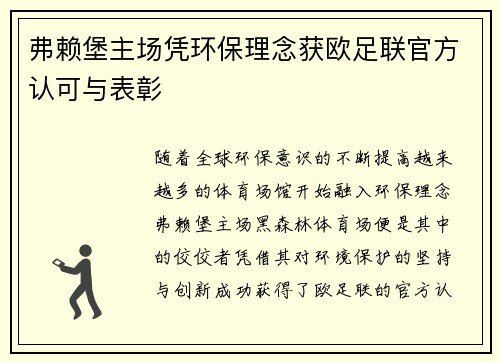 弗赖堡主场凭环保理念获欧足联官方认可与表彰 弗赖堡主场凭环保理念获欧足联官方认可与表彰